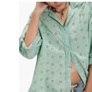 Free People Mae Washed Eyelet Shirt Size Large NWOT